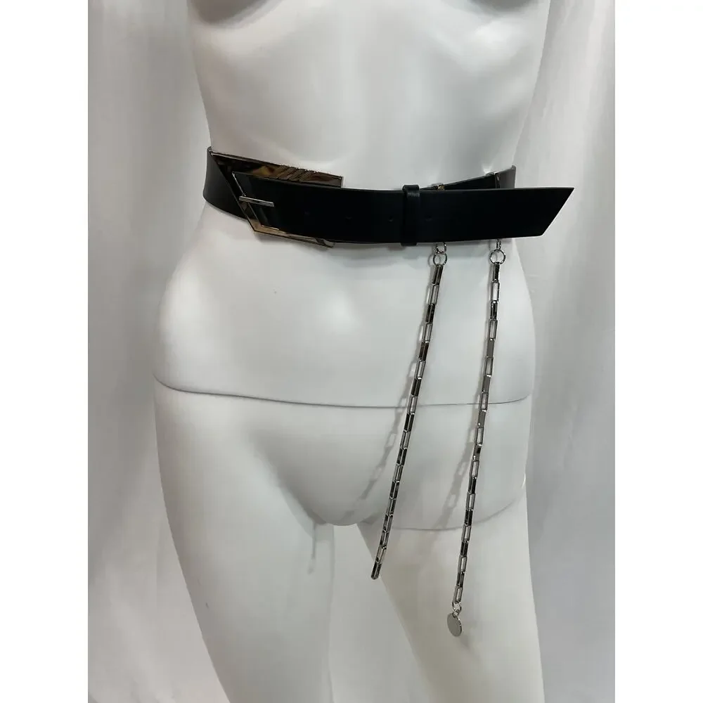 The Attico 'Chain' Black Leather Draped Chain Detail Belt Size L - Picture 2 of 5